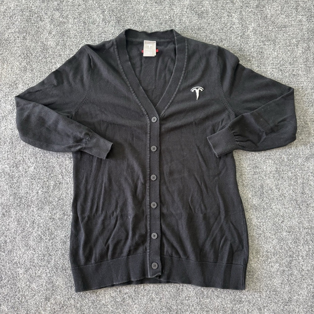 Tesla Cardigan Women Small  Black Button V-Neck Long Sleeve Casual Solid